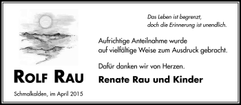 Traueranzeige von rolf rau von Südthüringer Presse