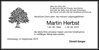 Traueranzeige von Martin Herbst von Frankenpost