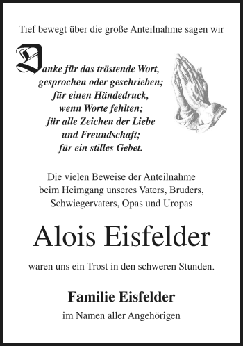 Traueranzeige von Alois Eisfelder von Neue Presse Coburg