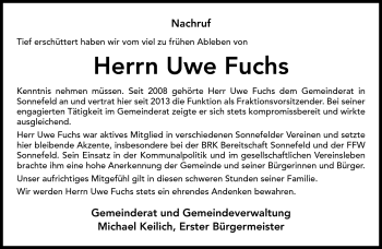 Traueranzeige von Uwe Fuchs von Neue Presse Coburg