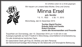 Traueranzeige von Minna Ersel von Frankenpost