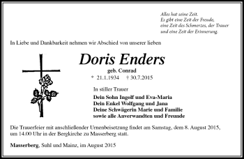 Traueranzeige von Doris Enders von Südthüringer Presse