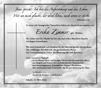 Traueranzeige von Erika Zimmer von Südthüringer Presse
