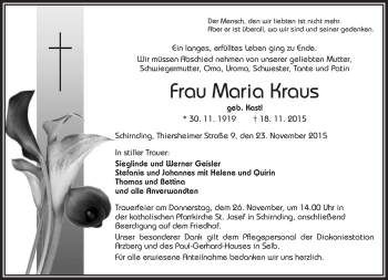 Traueranzeige von Maria Kraus von Frankenpost