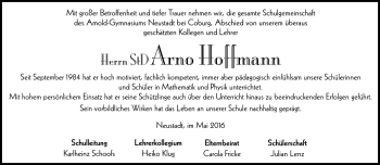 Traueranzeige von Arno Hoffmann von Neue Presse Coburg