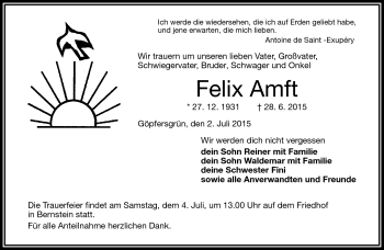 Traueranzeige von Felix Amft von Frankenpost