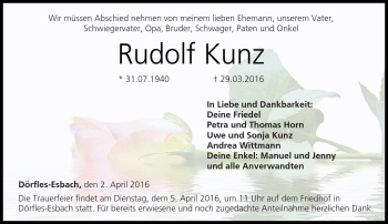 Traueranzeige von Rudolf Kunz von Neue Presse Coburg