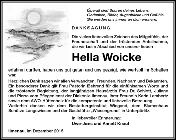 Traueranzeige von Hella Woike von Südthüringer Presse