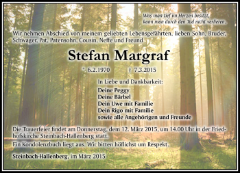 Traueranzeige von Stefan Margraf von Südthüringer Presse