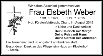 Traueranzeige von Elsbeth Weber von Frankenpost