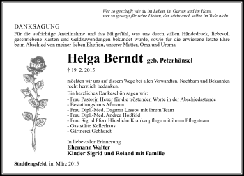 Traueranzeige von Helga Berndt von Südthüringer Presse