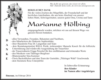 Traueranzeige von Marianne Hölbing von Südthüringer Presse