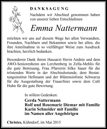 Traueranzeige von Emma Nattermann von Südthüringer Presse