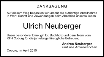 Traueranzeige von Ulrich Neuberger von Neue Presse Coburg