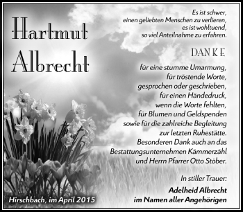 Traueranzeige von Hartmut Albrecht von Südthüringer Presse