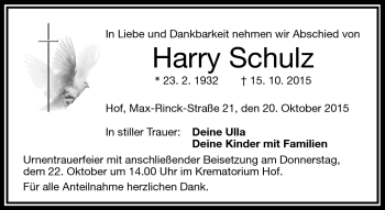 Traueranzeige von Harry Schulz von Frankenpost