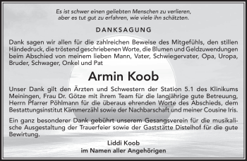 Traueranzeige von Armin Koob von Südthüringer Presse