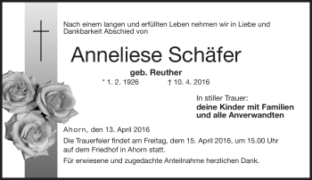 Traueranzeige von Anneliese Schäfer von Neue Presse Coburg
