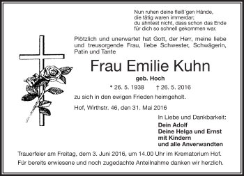 Traueranzeige von Emilie Kuhn von Frankenpost