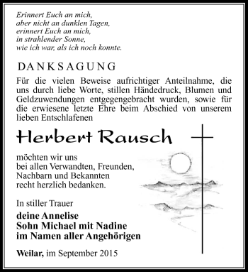 Traueranzeige von Herbert Rausch von Südthüringer Presse