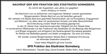 Traueranzeige von Sibylle Abel von Südthüringer Presse