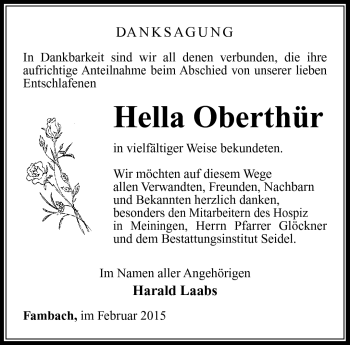 Traueranzeige von Hella Oberthür von Südthüringer Presse