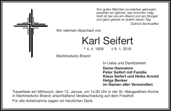Traueranzeige von Karl Seifert von Frankenpost