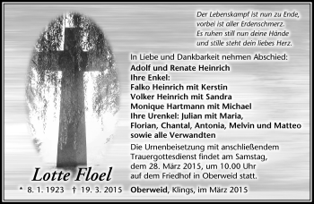 Traueranzeige von Lotte Flöl von Südthüringer Presse