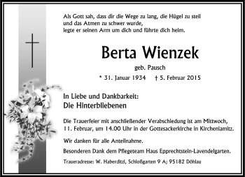 Traueranzeige von Berta Wienzek von Frankenpost