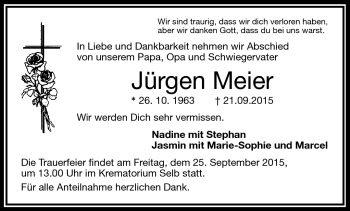 Traueranzeige von Jürgen Meier von Frankenpost