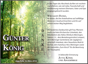 Traueranzeige von Günter König von Südthüringer Presse