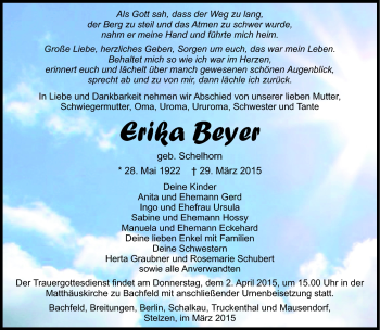 Traueranzeige von Erika Beyer von Südthüringer Presse
