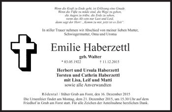 Traueranzeige von Emilie Haberzettl von Neue Presse Coburg