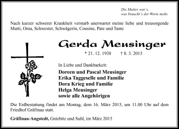 Traueranzeige von Gerda Meusinger von Südthüringer Presse