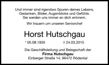 Traueranzeige von Horst Hutschgau von Neue Presse Coburg