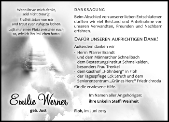 Traueranzeige von Emilie Werner von Südthüringer Presse