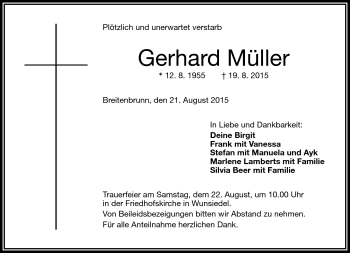 Traueranzeige von Gerhard Müller von Frankenpost