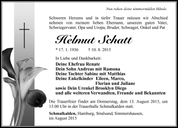Traueranzeige von Helmut Schatt von Südthüringer Presse