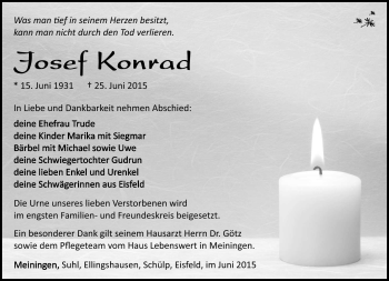 Traueranzeige von Josef Konrad von Südthüringer Presse
