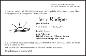 Traueranzeige von Herta Rüdiger von Südthüringer Presse