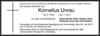 Traueranzeige von Kornelius Unrau von Frankenpost