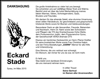 Traueranzeige von Eckard Stade von Frankenpost