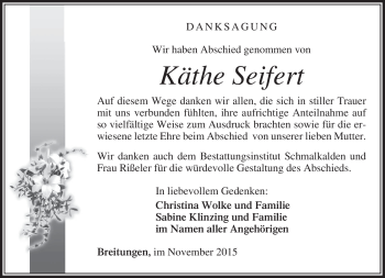 Traueranzeige von Käthe Seifert von Südthüringer Presse