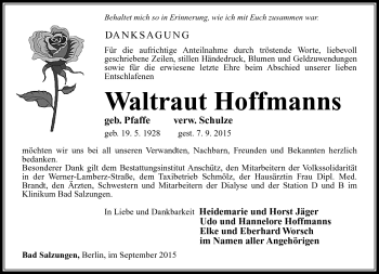 Traueranzeige von Waltraut Hoffmanns von Südthüringer Presse
