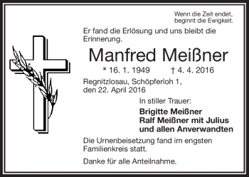 Traueranzeige von Manfred Meißner von Frankenpost