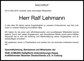 Traueranzeige von Ralf Lehmann von Neue Presse Coburg