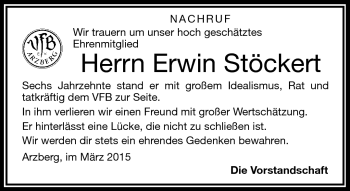 Traueranzeige von Erwin Stöckert von Frankenpost