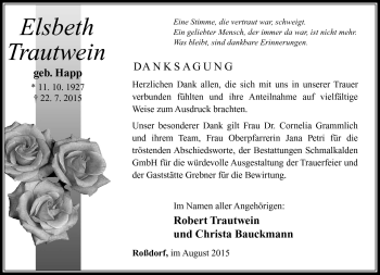 Traueranzeige von Elsbeth Trautwein von Südthüringer Presse