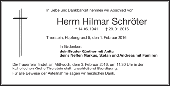 Traueranzeige von Hilma Schröter von Frankenpost