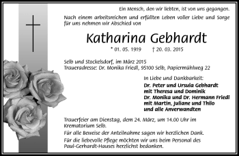 Traueranzeige von Katharina Gebhardt von Frankenpost